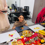 MASOOM MINAWALA | ADIVA GREY CHANDHERI KURTA, FLARED PANTS & ODHANI SET OF THREE