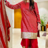 TANAAZ DOSHI | VAANI RED KURTA, SHARARA & ODHANI I SET OF THREE