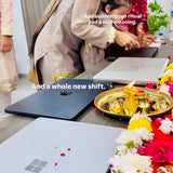 MASOOM MINAWALA | ADIVA GREY CHANDHERI KURTA, FLARED PANTS & ODHANI SET OF THREE