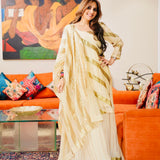 TANAAZ DOSHI | YAMINI CREAM KURTA SHARARA & ODHANI I SET OF THREE