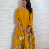 SEEMA K SAJDEH | AVNI MUSTARD KURTA, SHARARA & ODHANI I SET OF THREE