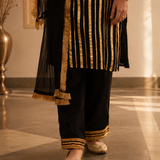 VEERA BLACK KURTA | PANTS,ODHANI  | SET OF THREE