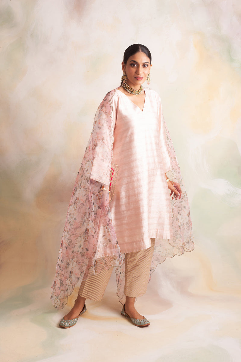 BABY PINK ORGANZA FLORAL ODHANI