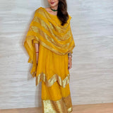 SEEMA K SAJDEH | MUSTARD AVNI KURTA, PANTS, ODHANI | SET OF THREE