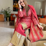 TANAAZ DOSHI | VAANI RED KURTA, SHARARA & ODHANI I SET OF THREE