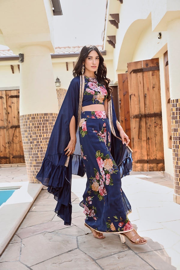 ZEEBA CAPE, CROP TOP & TROUSERS