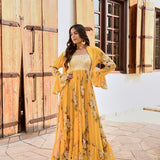 MUSTARD IFAT CAPE AND MAXI DRESS SET 