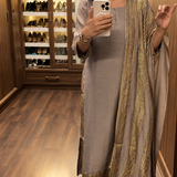 PAVITHRA SAGAR  | GREY FARAH KURTA ,PANTS,DUPATTA | SET OF THREE