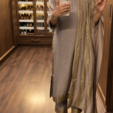 PAVITHRA SAGAR  | GREY FARAH KURTA ,PANTS,DUPATTA | SET OF THREE