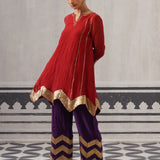 RED AND PURPLE IRA KURTA SET