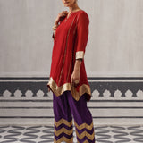 RED AND PURPLE IRA KURTA SET
