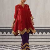 RED AND PURPLE IRA KURTA SET