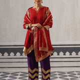 RED AND PURPLE IRA KURTA SET