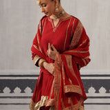 RED AND PURPLE IRA KURTA SET