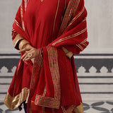 RED AND PURPLE IRA KURTA SET