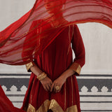 RED AND PURPLE IRA KURTA SET