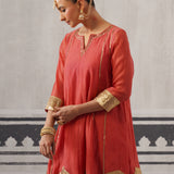 CORAL AND LIME IRA KURTA SET