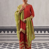 CORAL AND LIME IRA KURTA SET