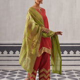 CORAL AND LIME IRA KURTA SET