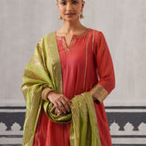 CORAL AND LIME IRA KURTA SET
