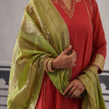 CORAL AND LIME IRA KURTA SET