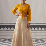 CREAM AND MUSTARD KOYAL LEHENGA SET