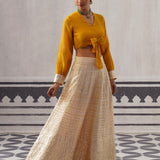 CREAM AND MUSTARD KOYAL LEHENGA SET