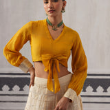 CREAM AND MUSTARD KOYAL LEHENGA SET