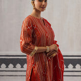 RED HEERA KURTA SET