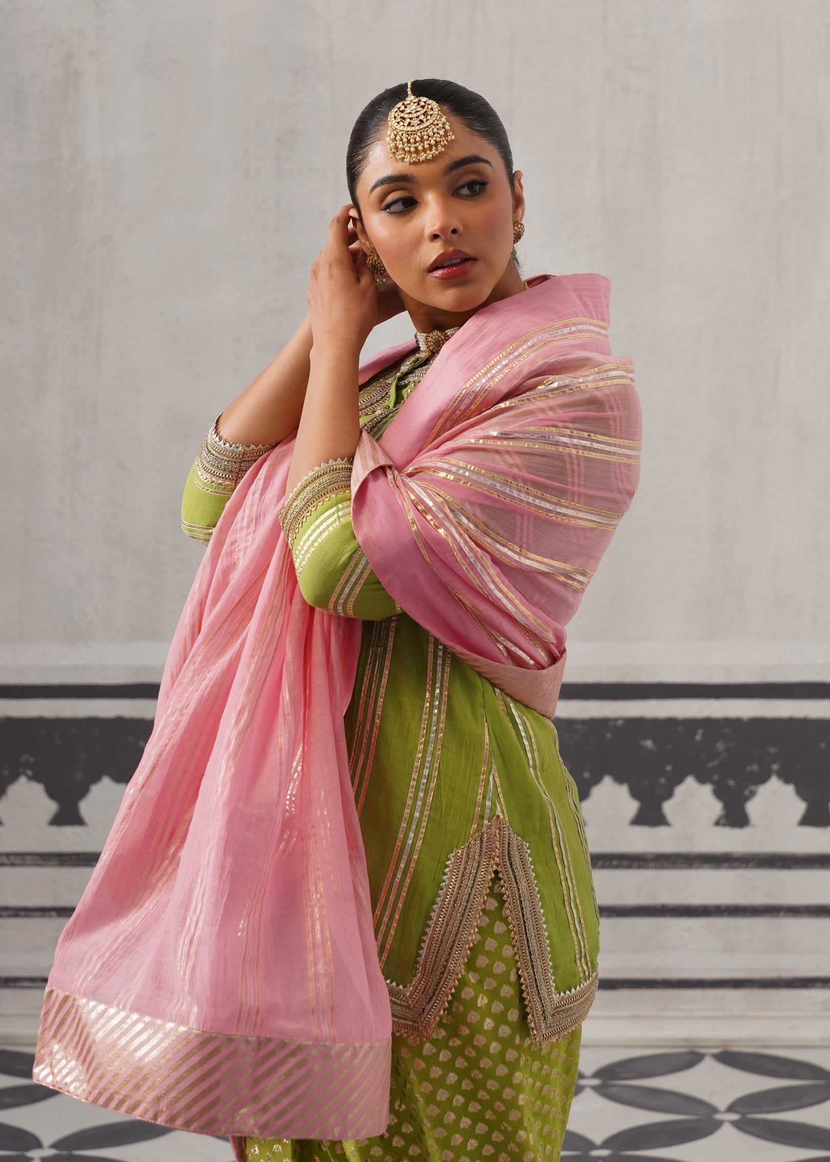 GREEN AND PINK MINI KURTA SET