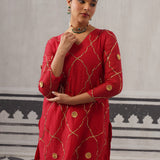 RED BIBA KURTA SET