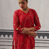 RED BIBA KURTA SET