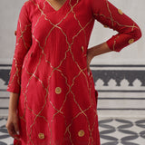 RED BIBA KURTA SET