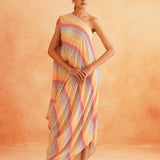 PEARL ONE SHOULDER STRIPES DRESS