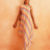 PEARL ONE SHOULDER STRIPES DRESS