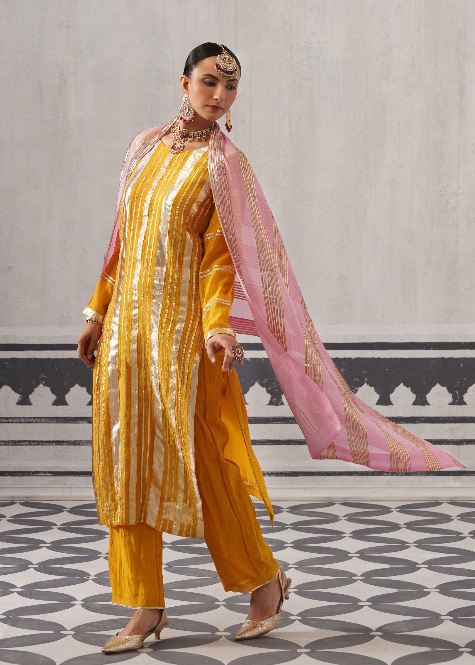 YELLOW AND PINK NEH KURTA SET