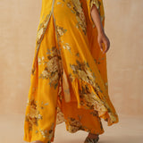 Mustard Zeenat V Neck Top & Wide Leg Pants