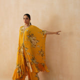 Mustard Zeenat V Neck Top & Wide Leg Pants