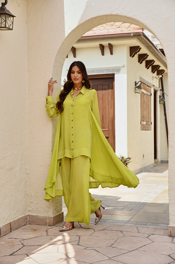 LIME RIA HIGH LOW TOP WITH FLAIR PANT COORD SET OF TWO