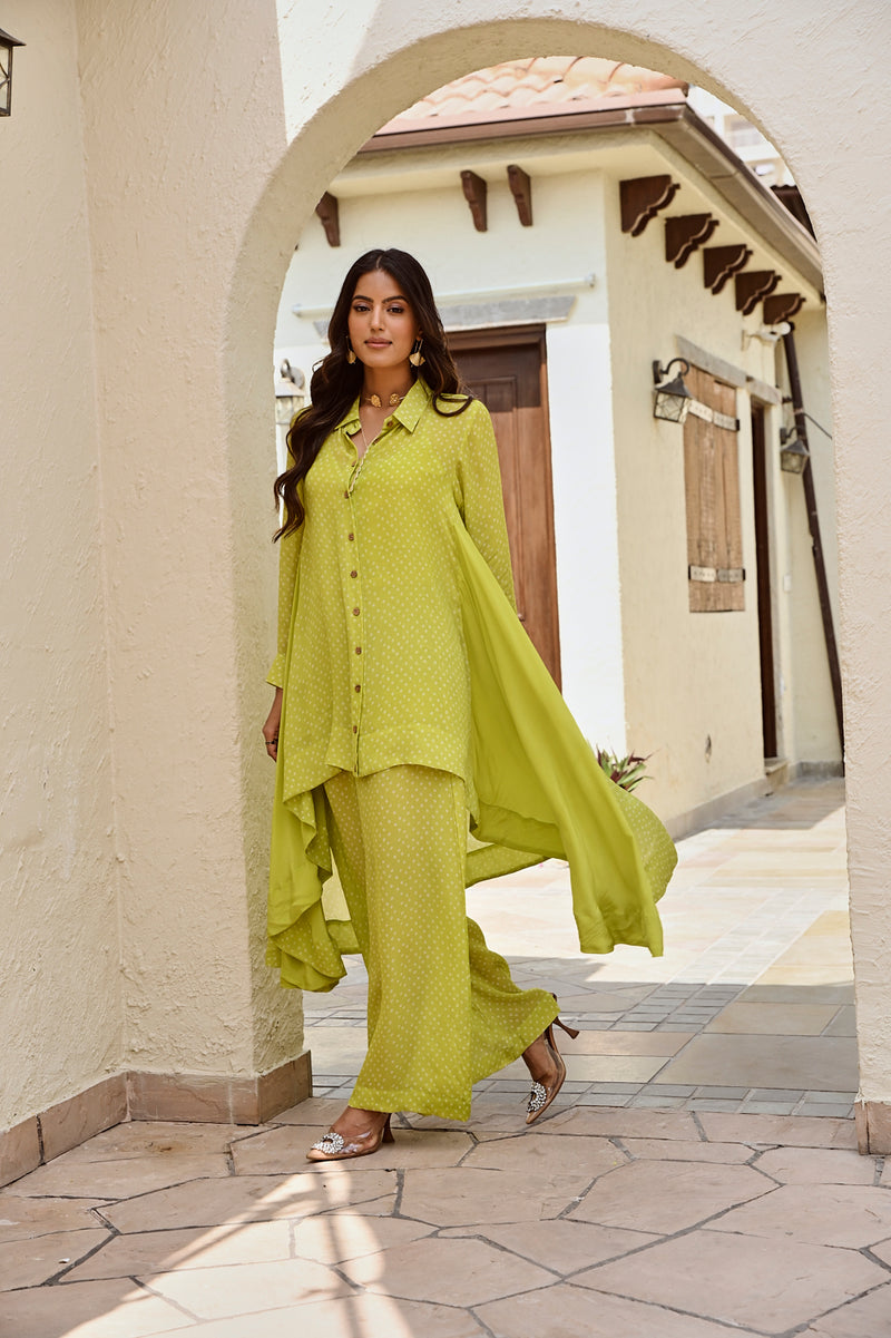 LIME RIA HIGH LOW TOP WITH FLAIR PANT COORD SET OF TWO