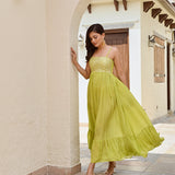 LIME GREEN IFAT MAXI FLARE DRESS WITH JACKET CAPE