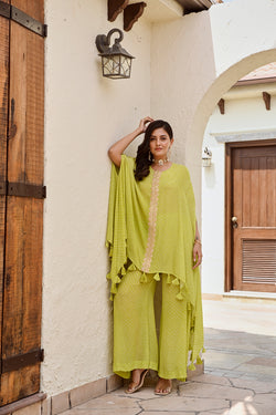 LIME GREEN KAI HIGH LOW TOP WITH FLAIR PALAZZO