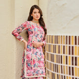 PINK NURA CHANDERI KURTA , FLAIR PANTS AND NET ODHANI SET OF THREE