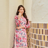 PINK NURA CHANDERI KURTA , FLAIR PANTS AND NET ODHANI SET OF THREE