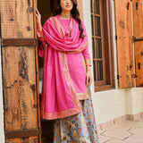 PINK MULMUL KURTA , CHANDERI FLAIR PANTS AND COTTON MULMUL ODHANI