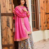 PINK MULMUL KURTA , CHANDERI FLAIR PANTS AND COTTON MULMUL ODHANI