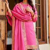 PINK MULMUL KURTA , CHANDERI FLAIR PANTS AND COTTON MULMUL ODHANI