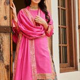 PINK MULMUL KURTA , CHANDERI FLAIR PANTS AND COTTON MULMUL ODHANI