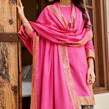 PINK MULMUL KURTA , CHANDERI FLAIR PANTS AND COTTON MULMUL ODHANI