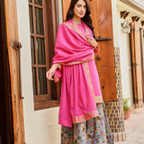 PINK MULMUL KURTA , CHANDERI FLAIR PANTS AND COTTON MULMUL ODHANI